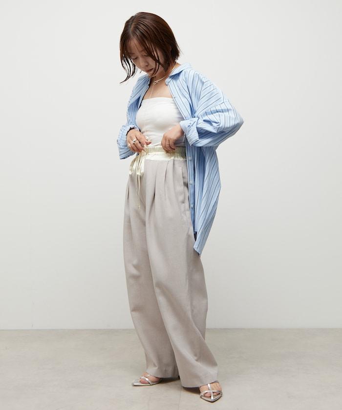 亞麻風 異材質拼接 舒適褲