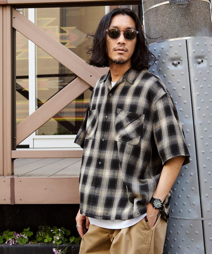 磨邊處理 開領 漸變格子襯衫 短袖