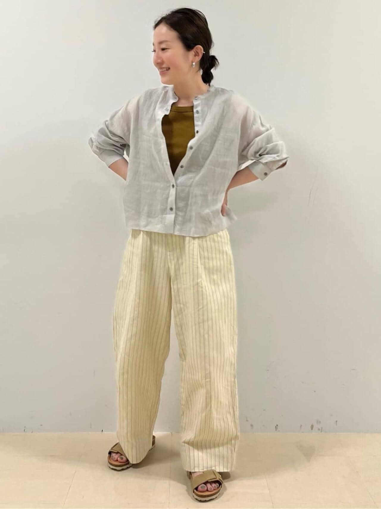 棉麻條紋褲