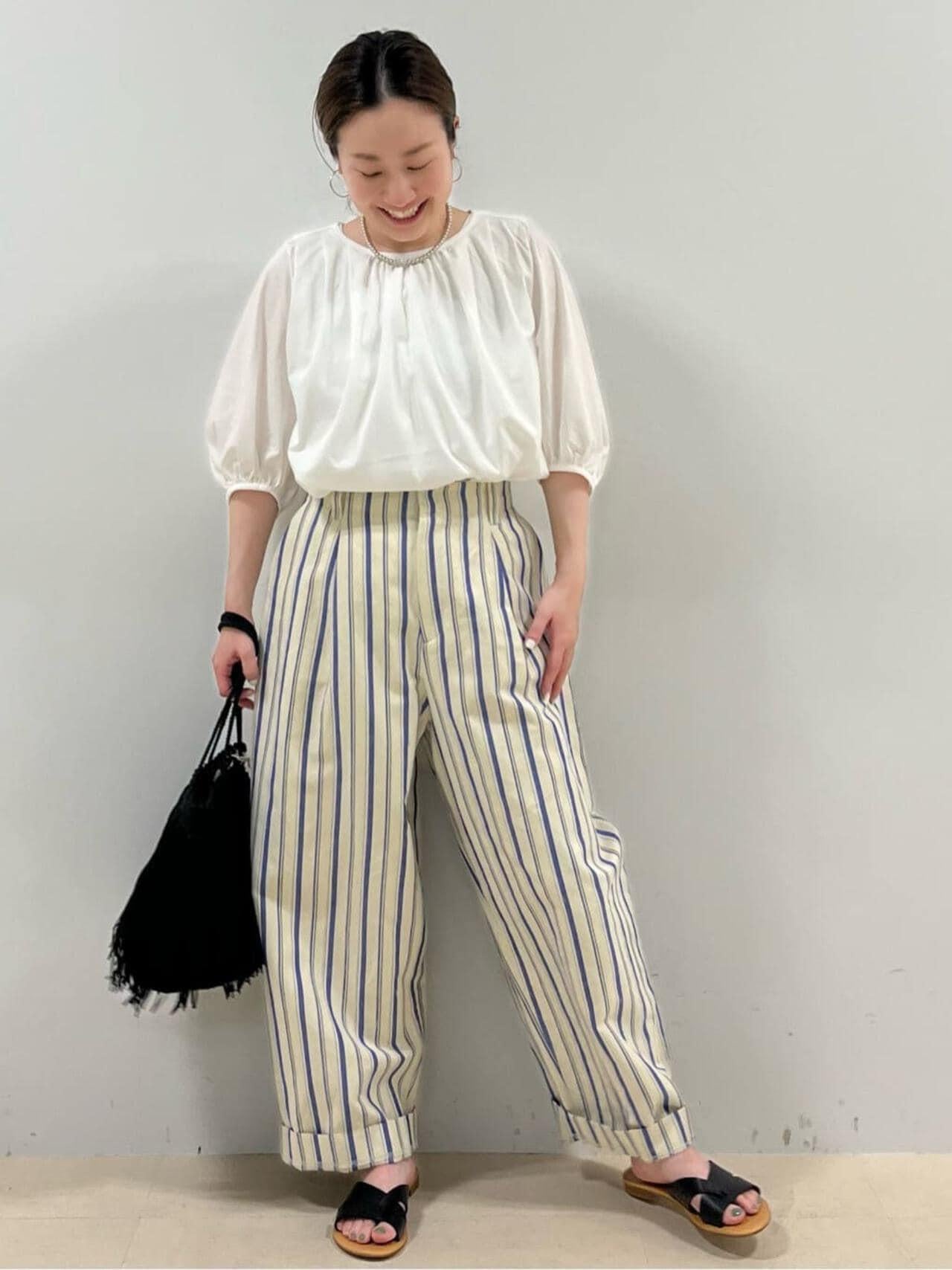 棉麻條紋褲
