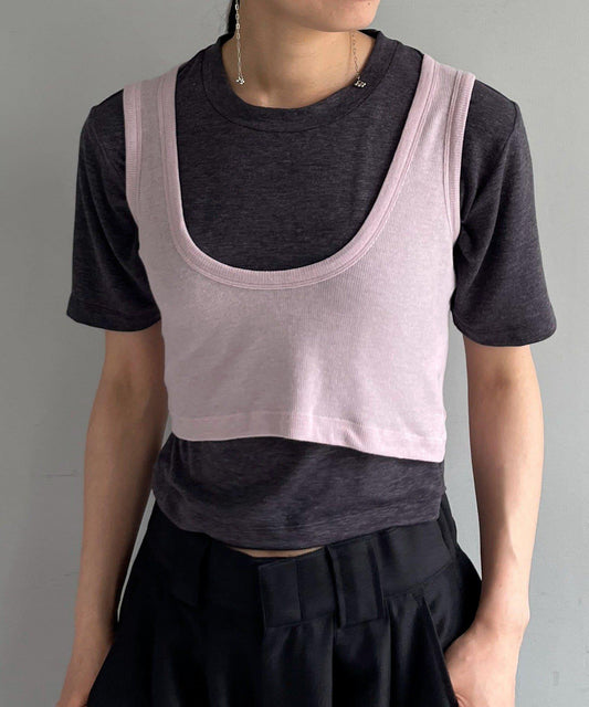 彈力T恤和超長背心套裝