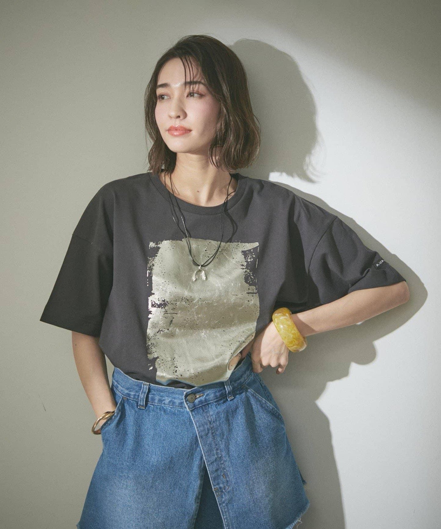 【NUNIFE/】箔印花大T-shirt