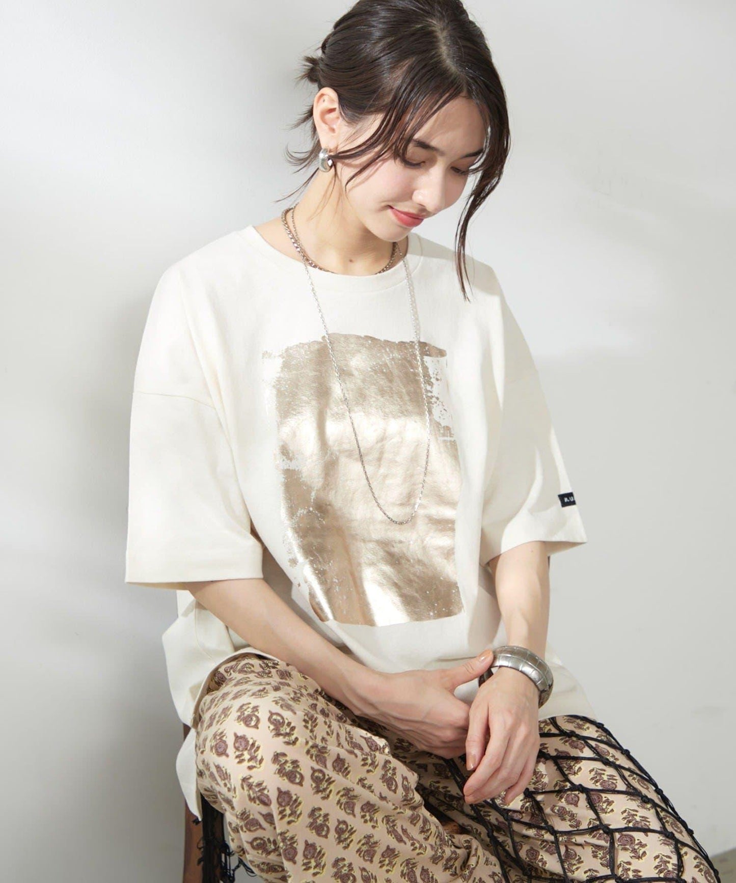 【NUNIFE/】箔印花大T-shirt