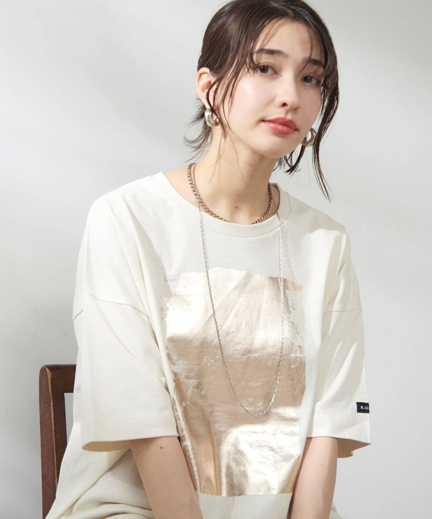 【NUNIFE/】箔印花大T-shirt