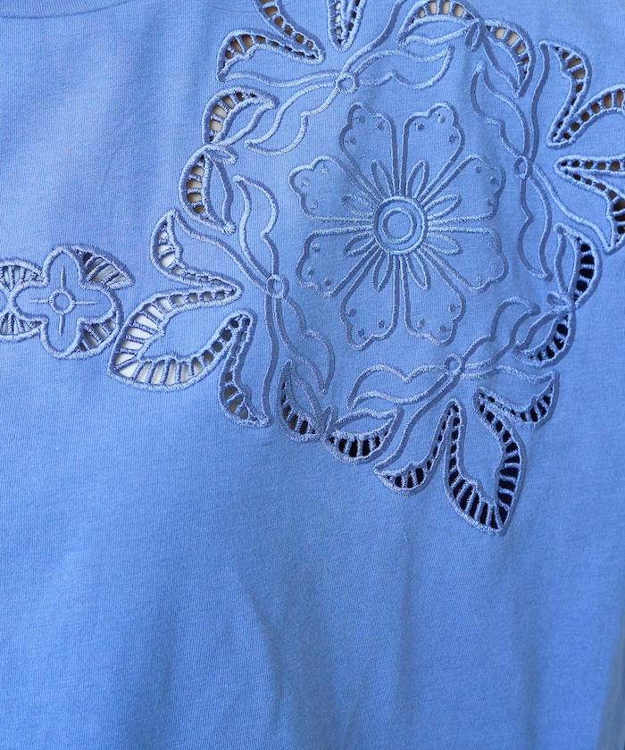 花紋 刺繡 寬鬆 半袖 T恤