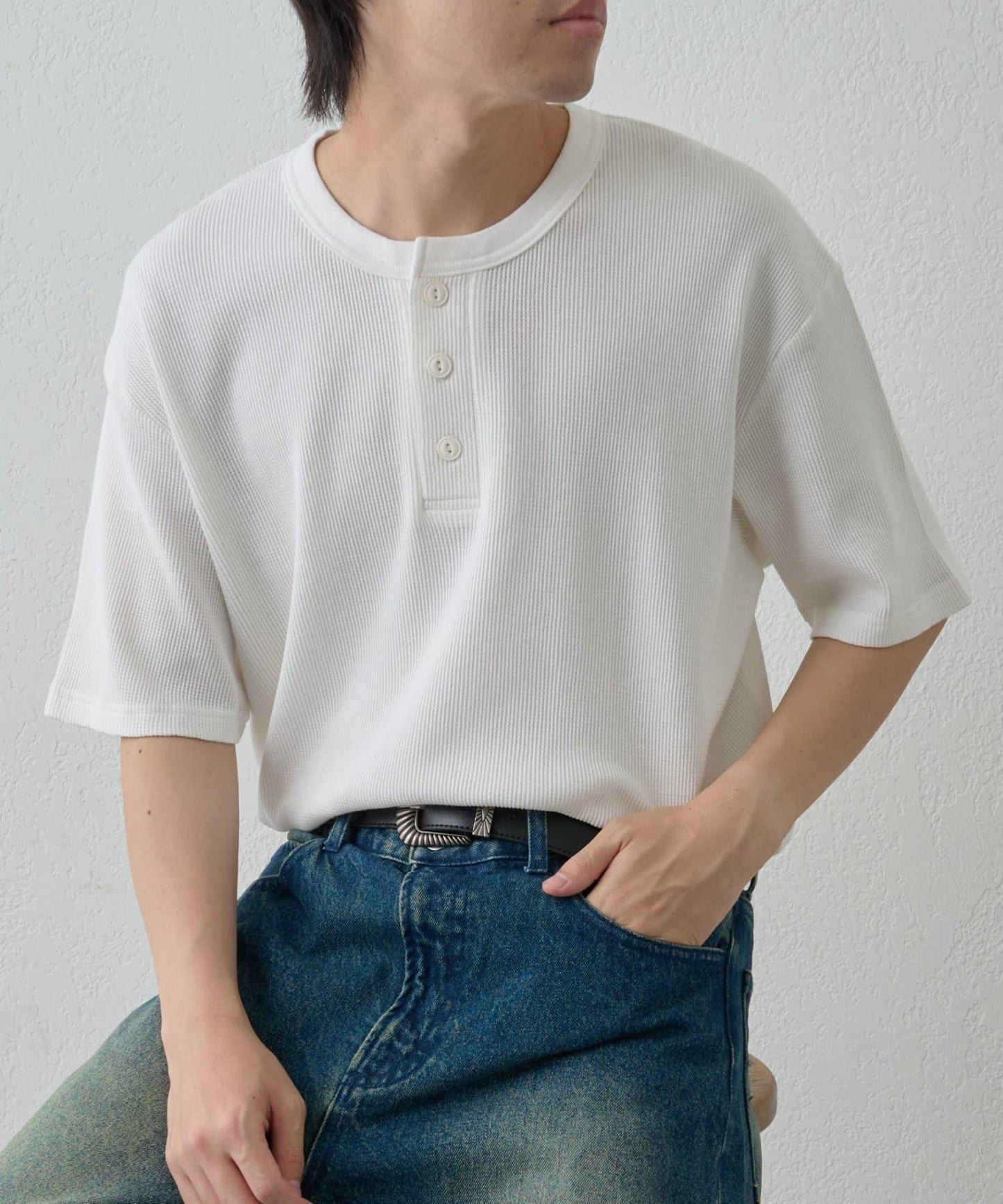 【範例】氣烤華夫餅亨利領T-shirt