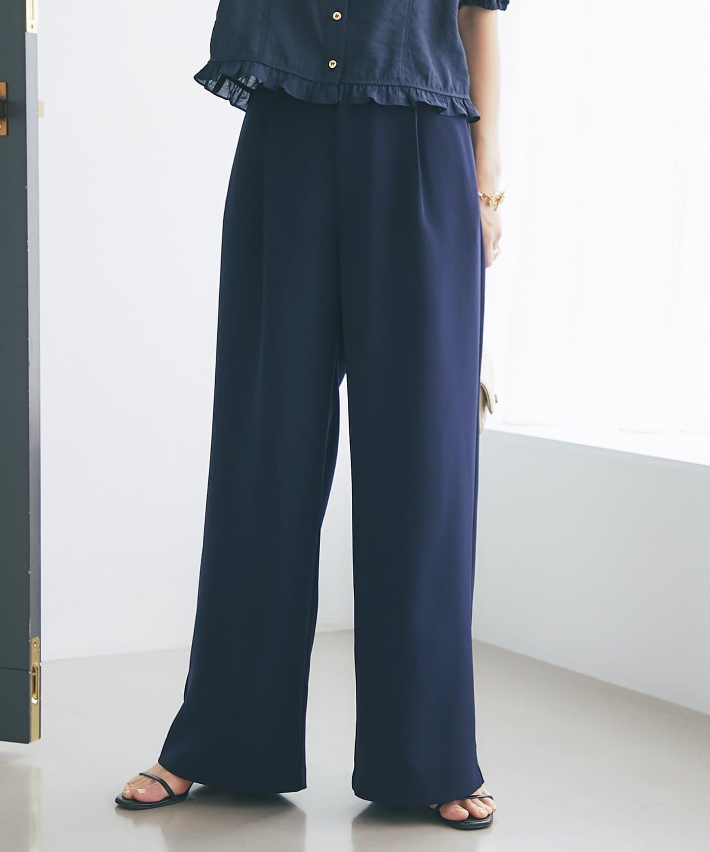 【La boutique BonBon】雙層面料單褶寬腿褲