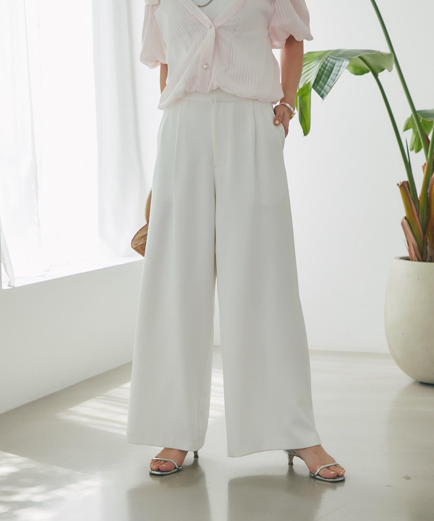 【La boutique BonBon】雙層面料單褶寬腿褲