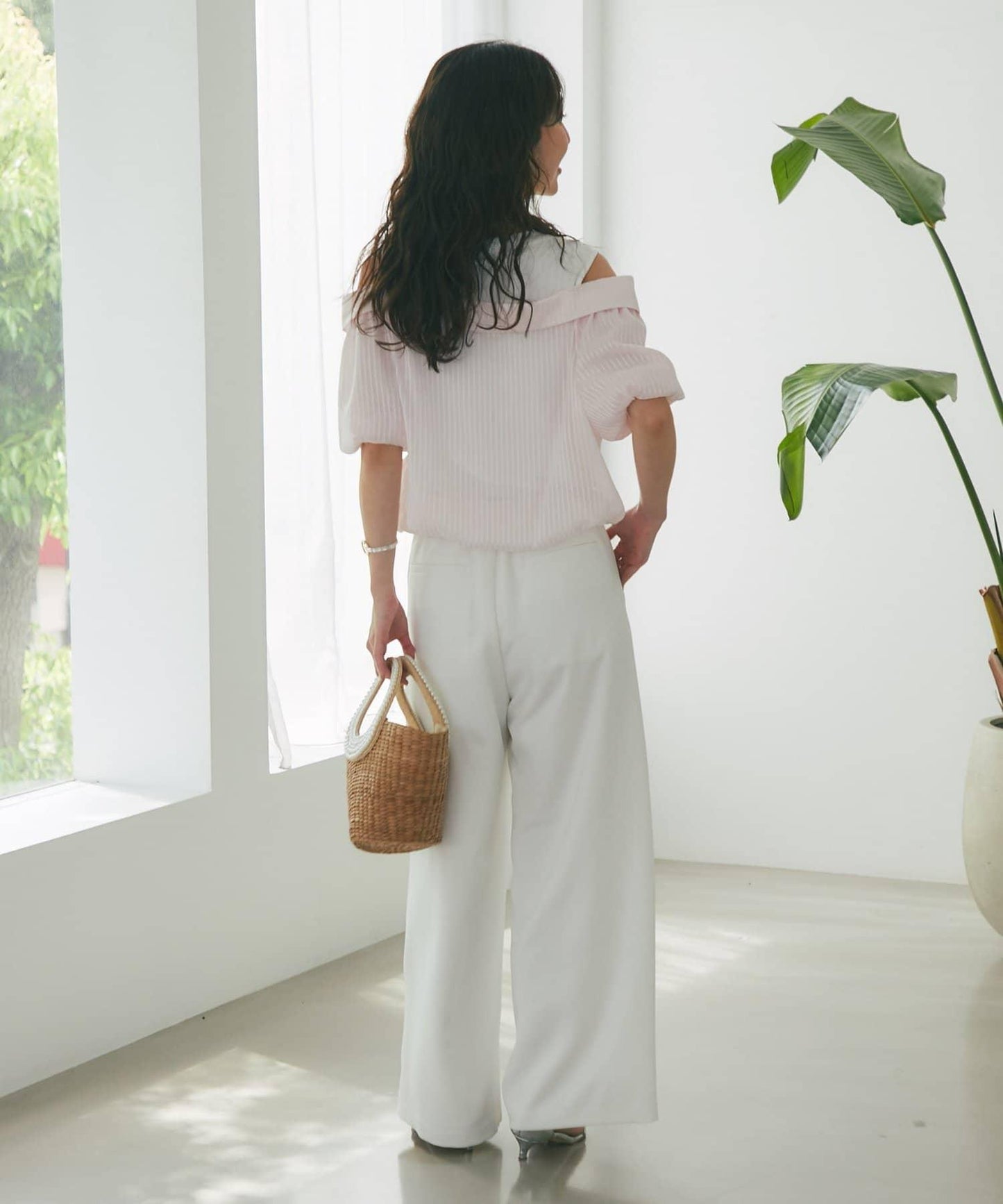 【La boutique BonBon】雙層面料單褶寬腿褲