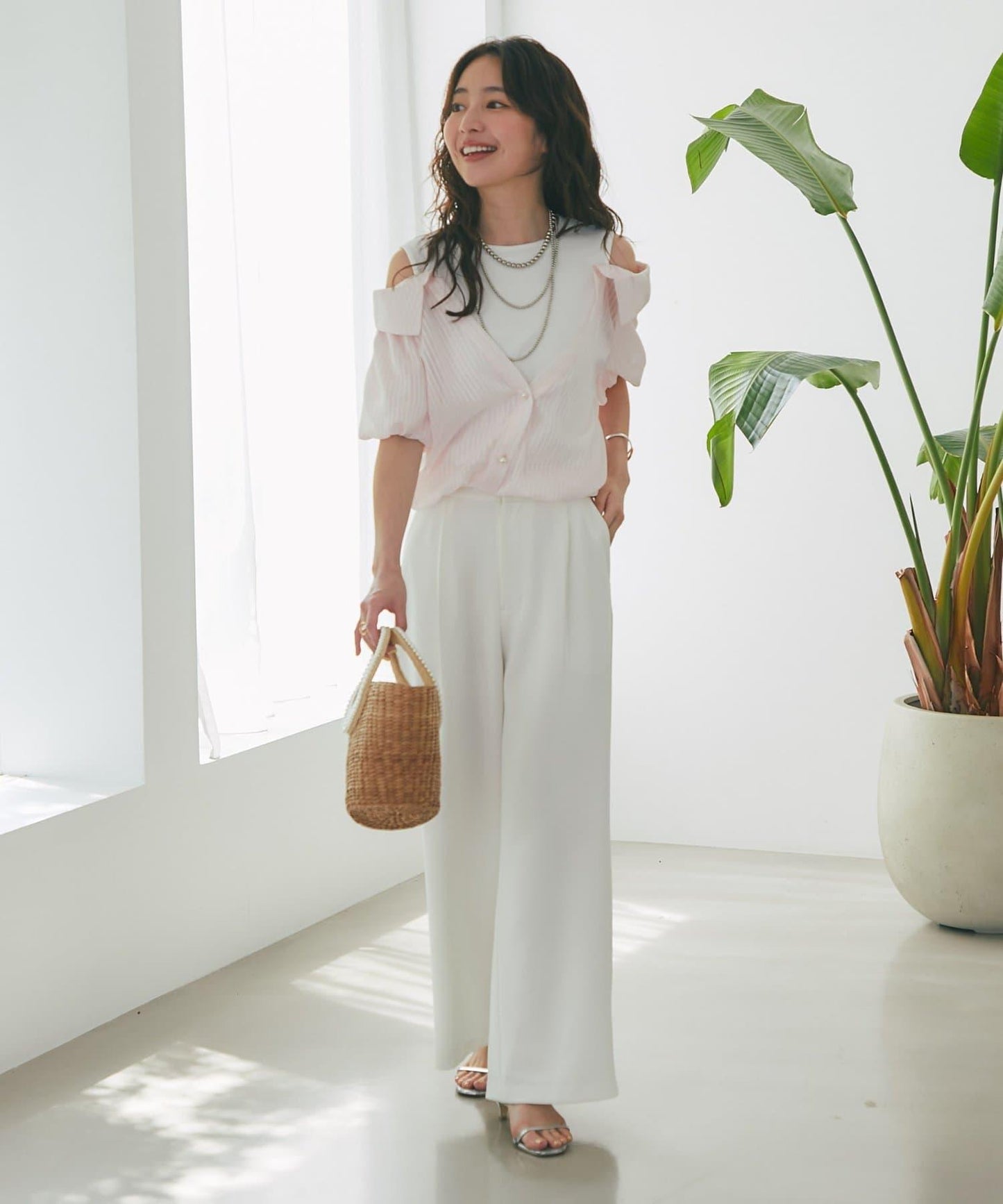 【La boutique BonBon】雙層面料單褶寬腿褲