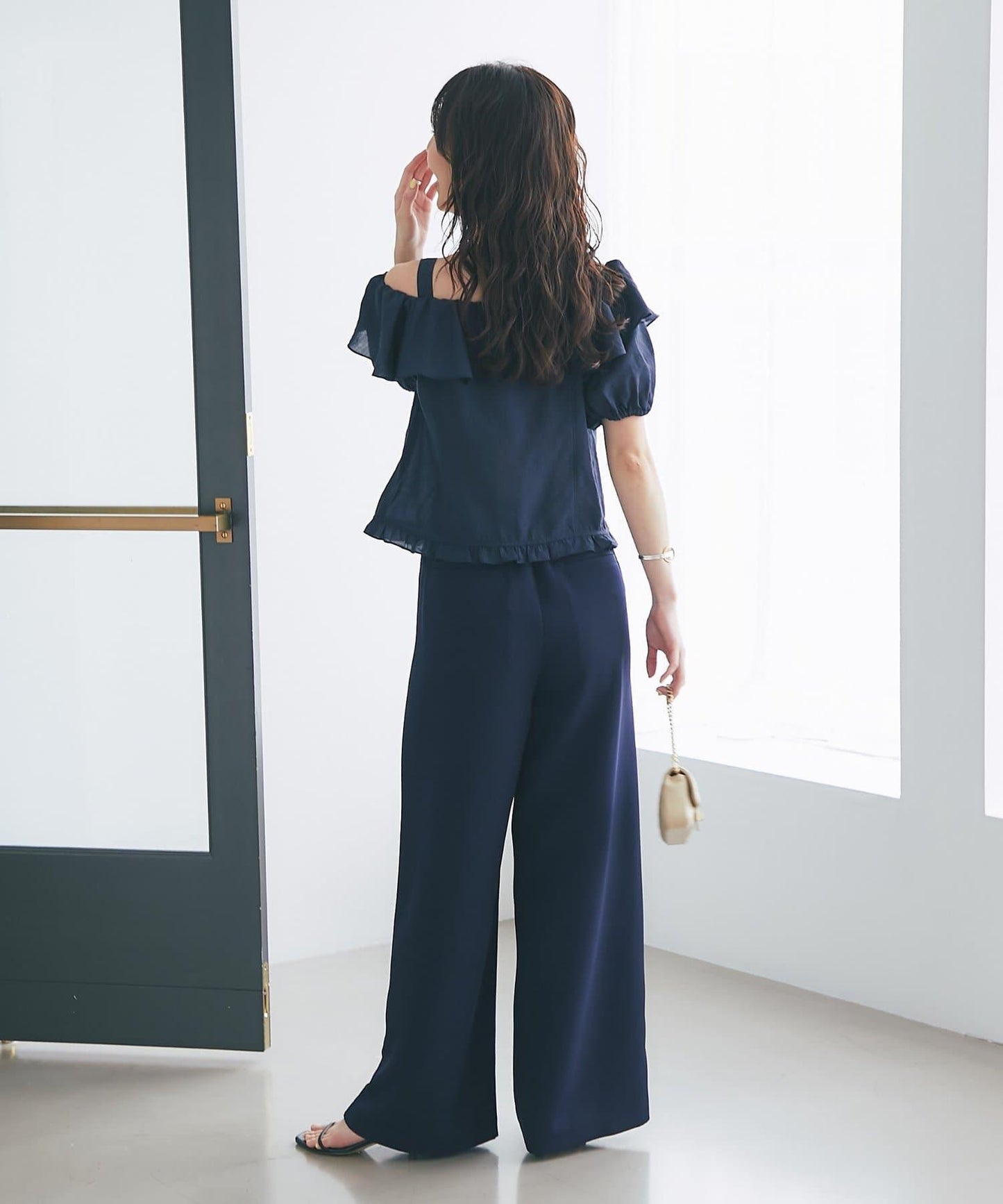 【La boutique BonBon】雙層面料單褶寬腿褲