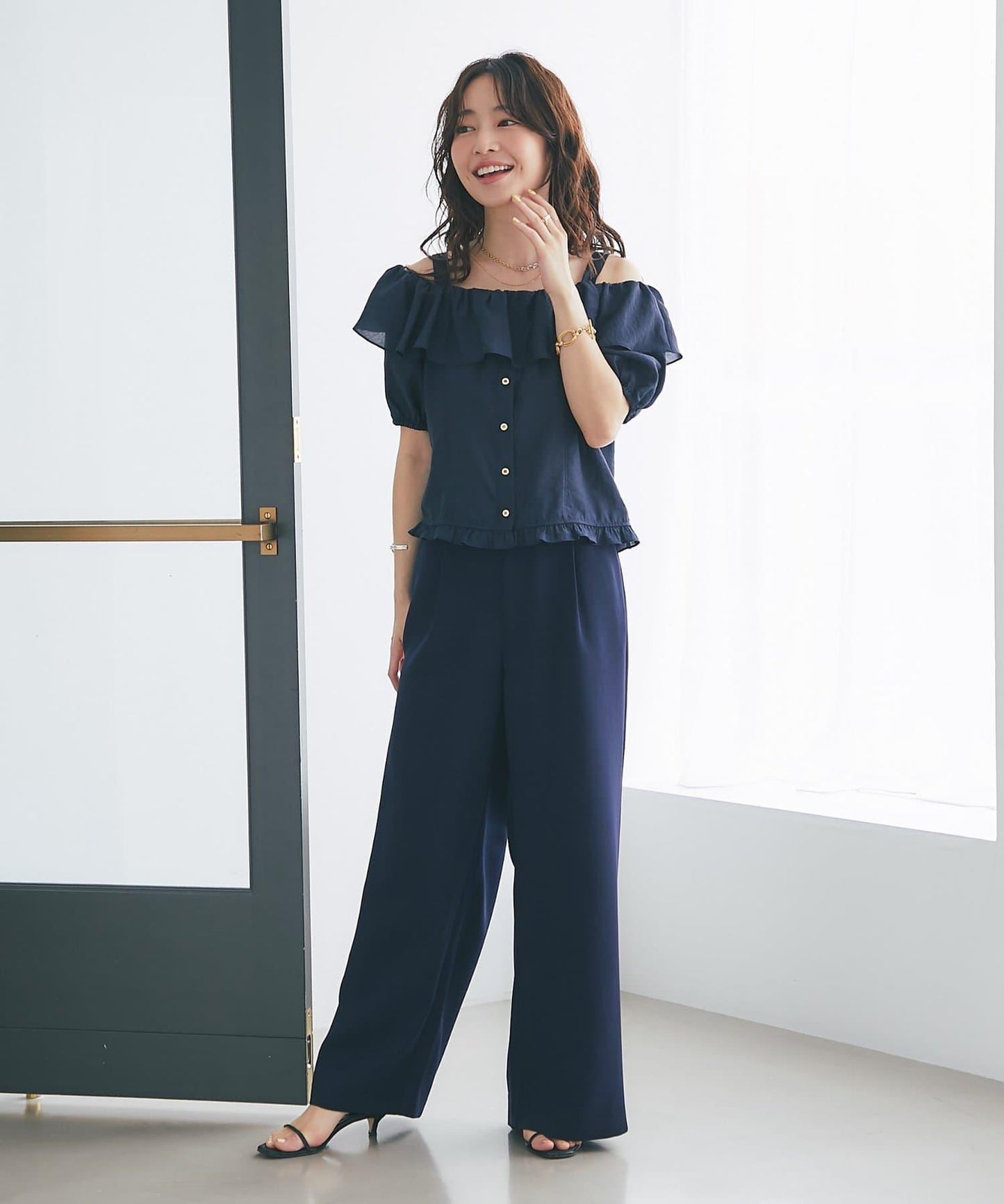 【La boutique BonBon】雙層面料單褶寬腿褲