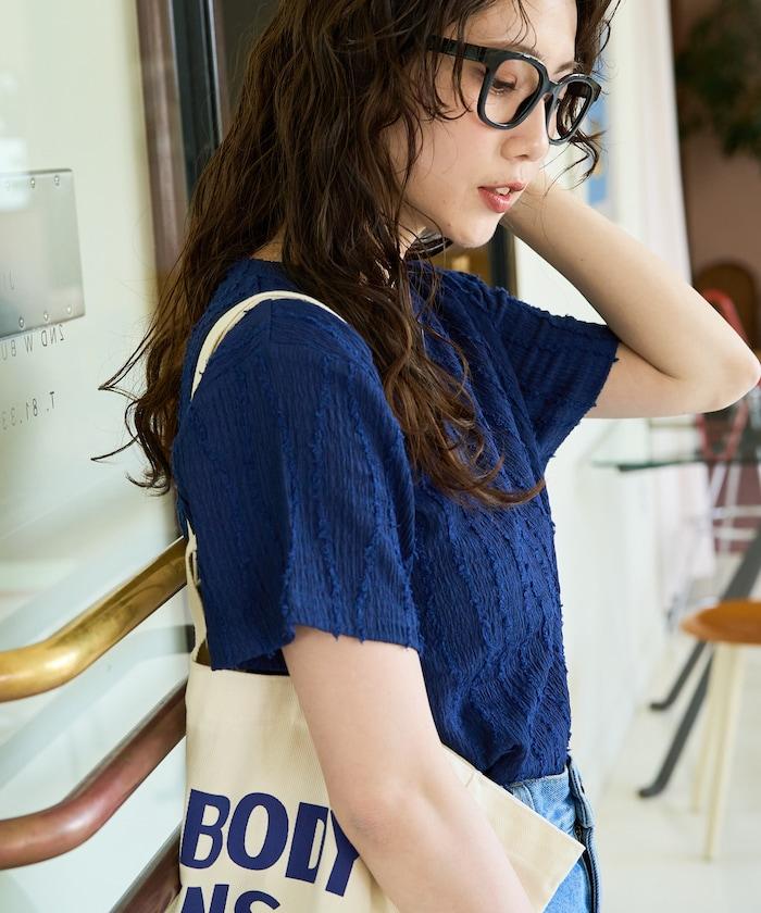 流蘇條紋提花短袖T恤