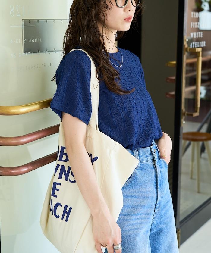 流蘇條紋提花短袖T恤