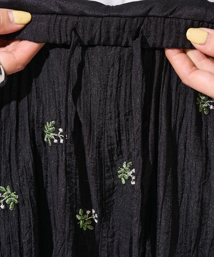 透視 小花紋 刺繡 寬鬆褲
