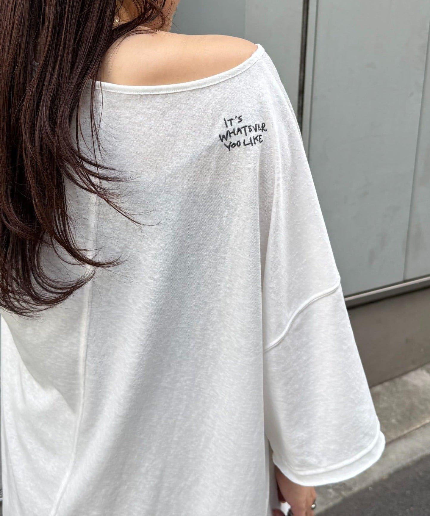 透薄拼接一點刺繡oversize短袖T恤