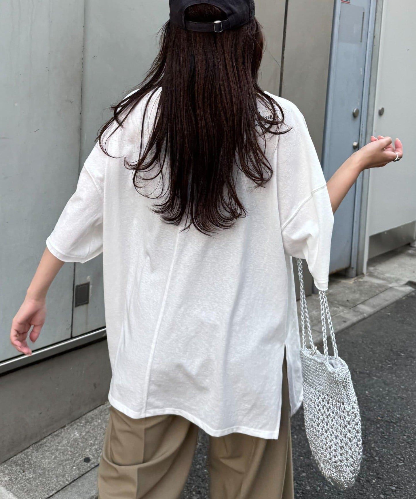 透薄拼接一點刺繡oversize短袖T恤
