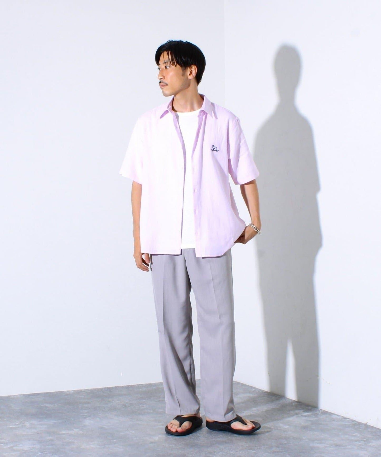 【GLOSTER】棉亞麻巴拿馬 布爾狗刺繡 短袖襯衫 半袖襯衫
