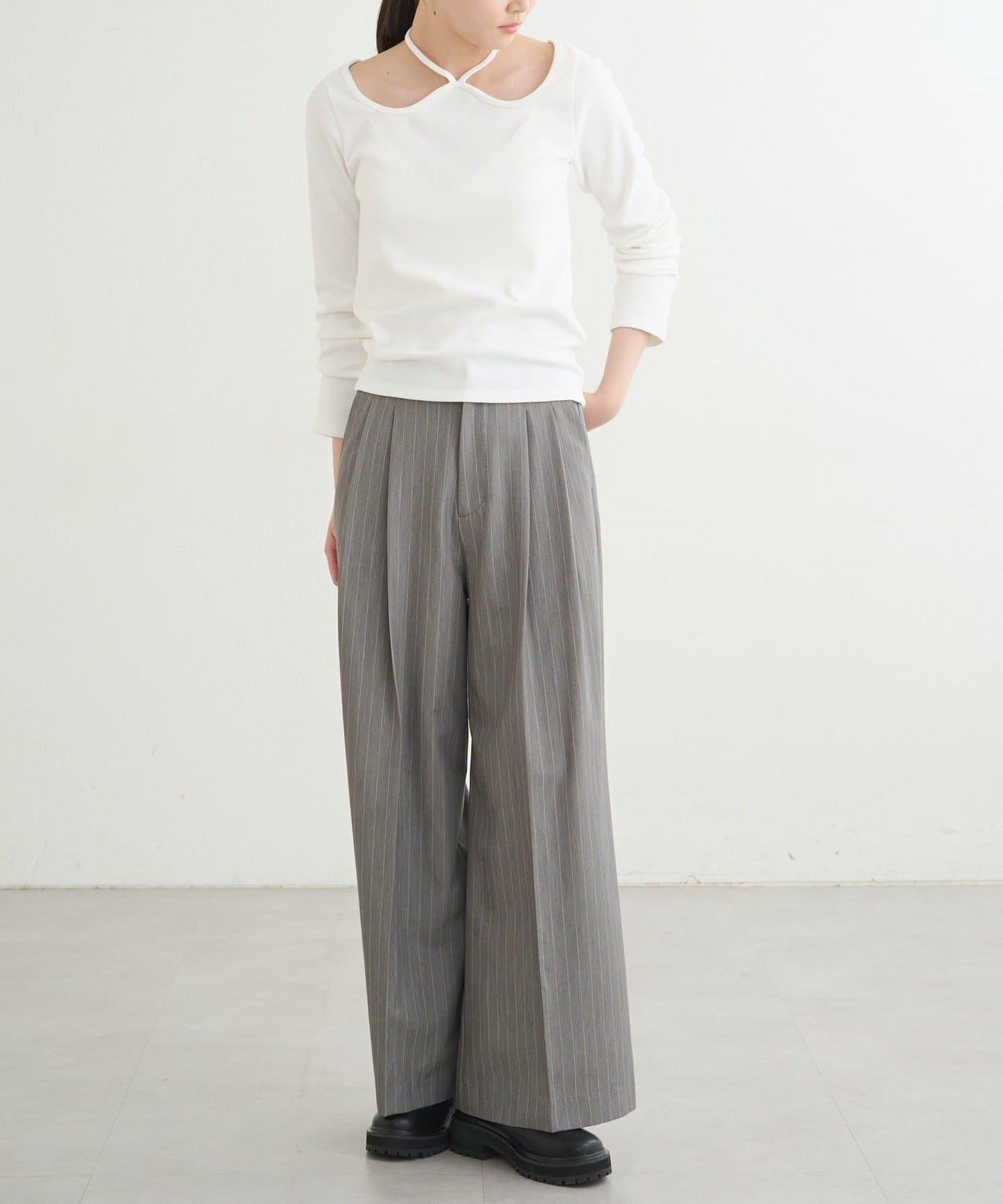 【earthy_】羅紋心形領吊帶上衣