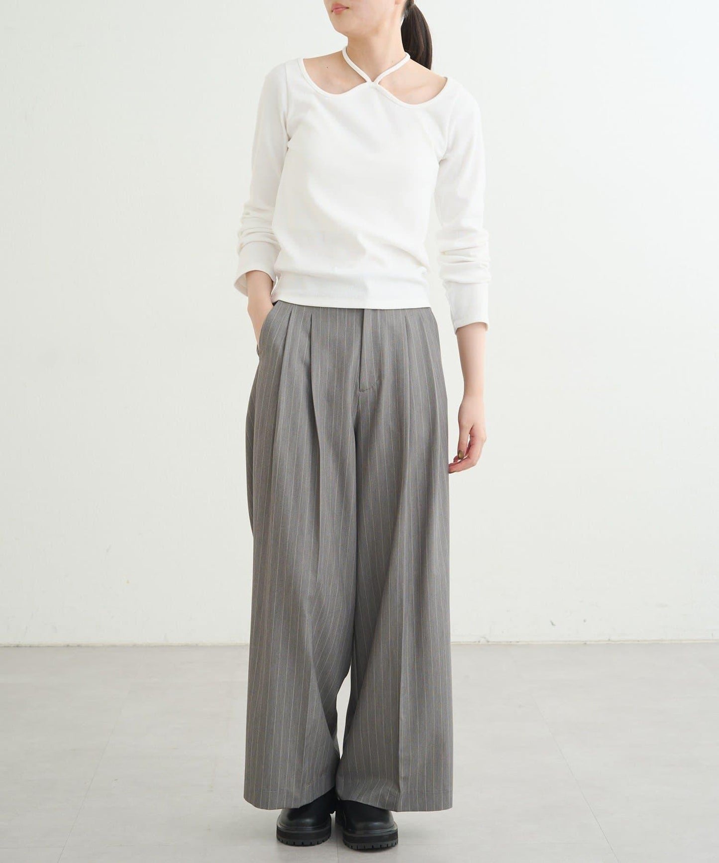 【earthy_】羅紋心形領吊帶上衣