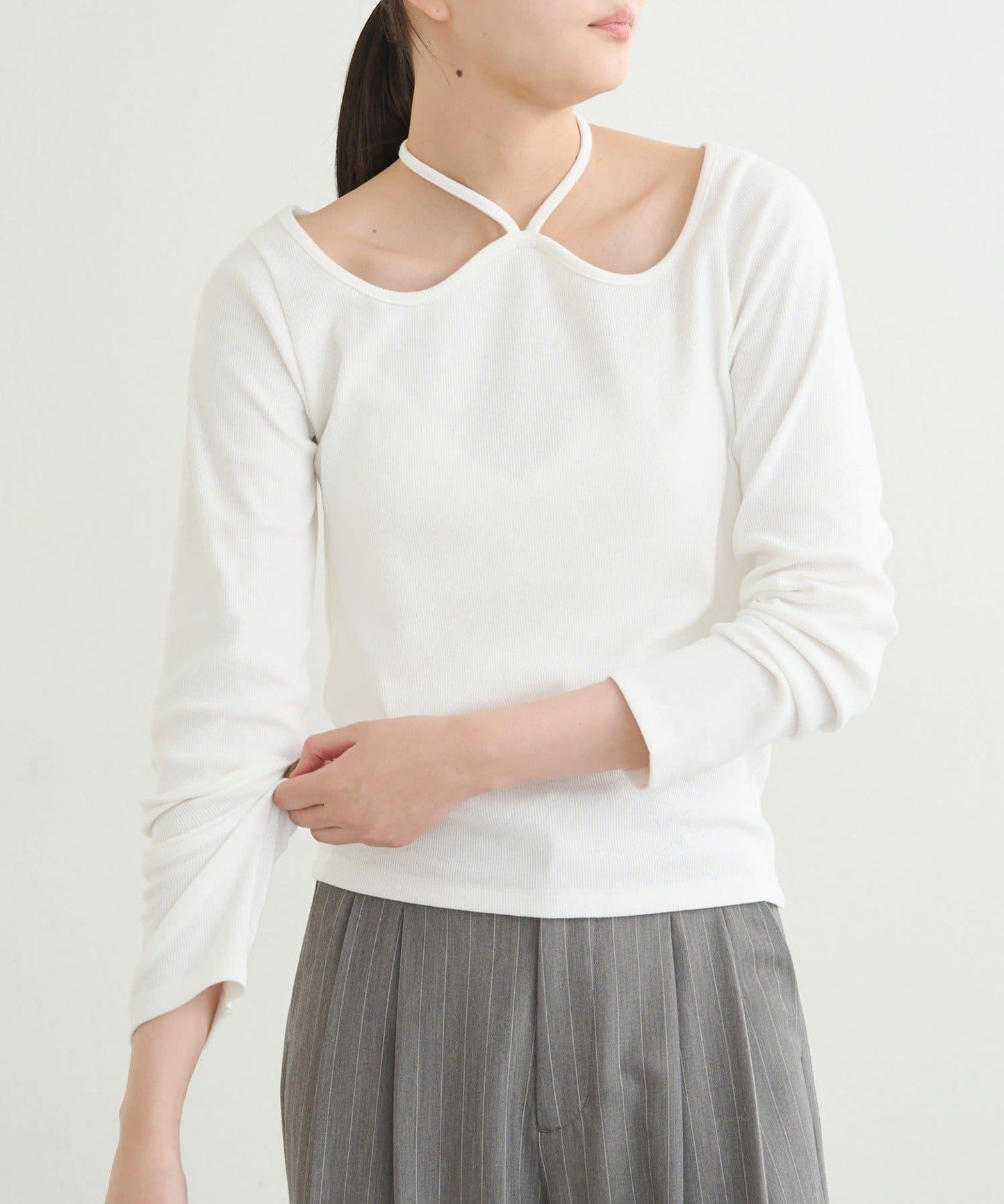 【earthy_】羅紋心形領吊帶上衣