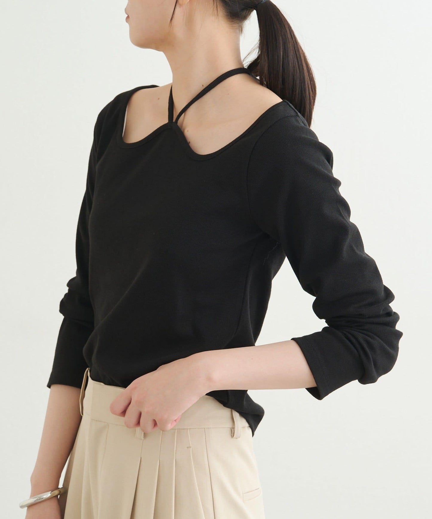 【earthy_】羅紋心形領吊帶上衣