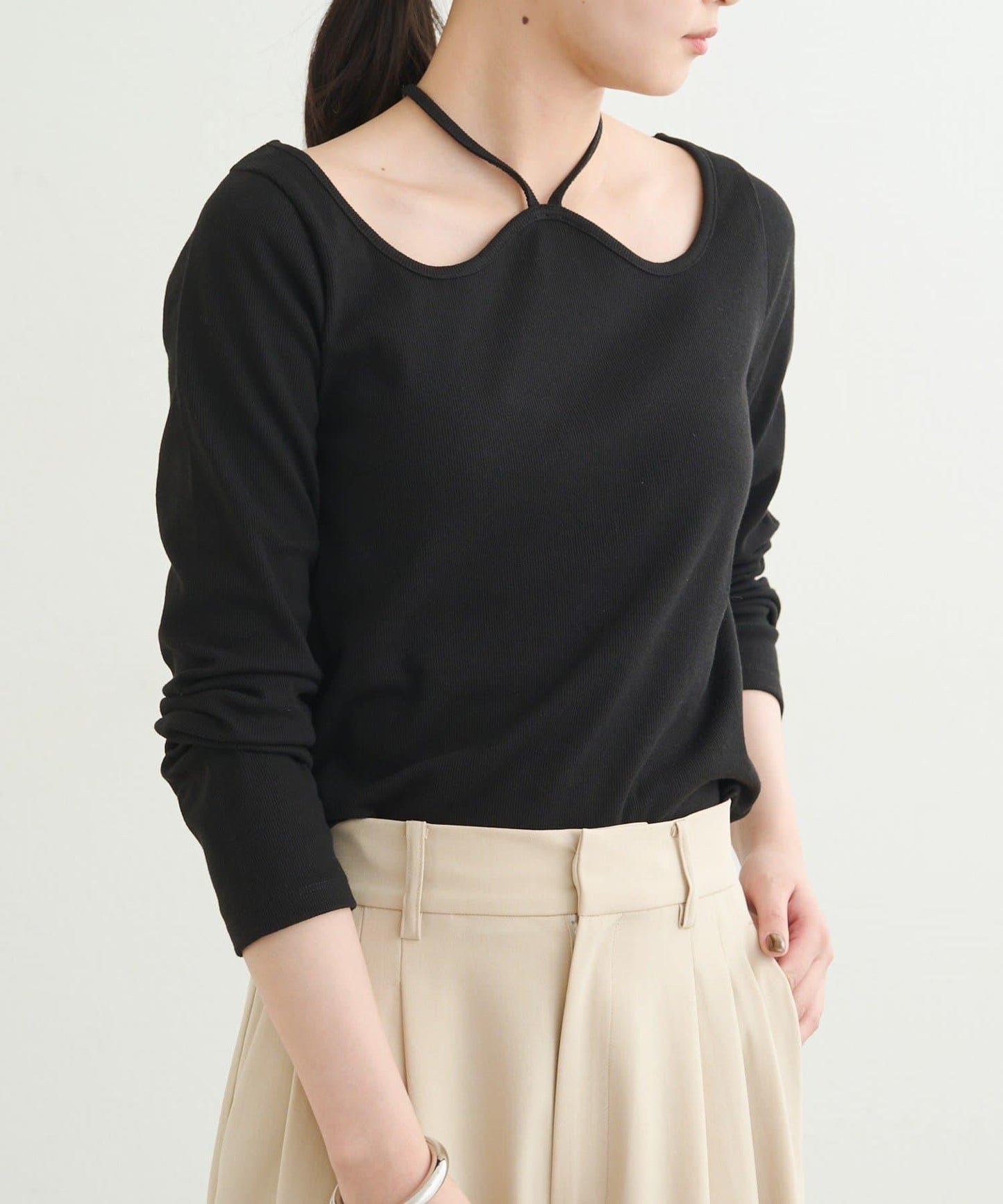 【earthy_】羅紋心形領吊帶上衣