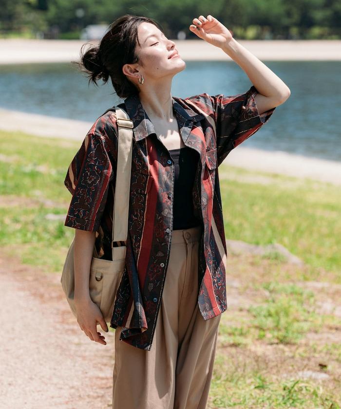 印度制 寬鬆版型 巴厘島印花印花 開領襯衫 短袖 花紋