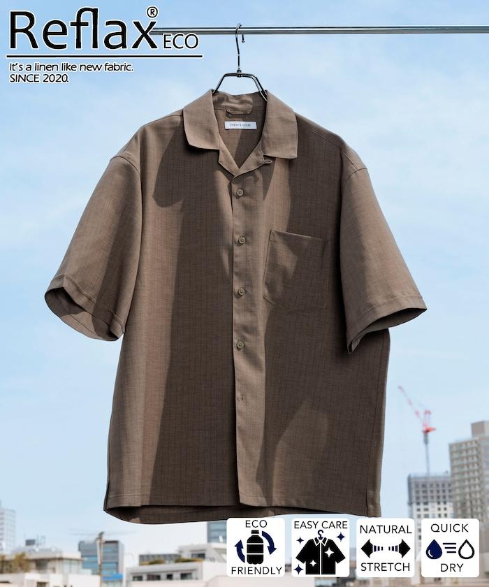 Reflax 功能性材料 輕鬆合身 條紋 開領襯衫 短袖