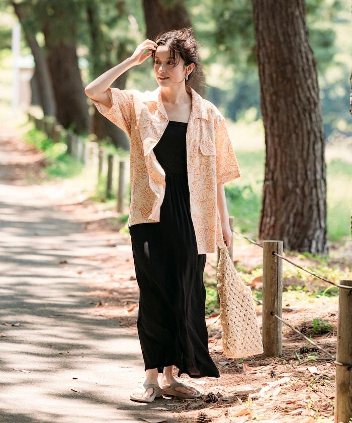 印度制 寬鬆版型 巴厘島印花 開領襯衫 短袖 葉子圖案