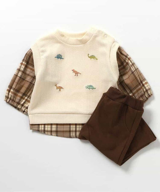 圖案刺繡馬甲疊穿套裝