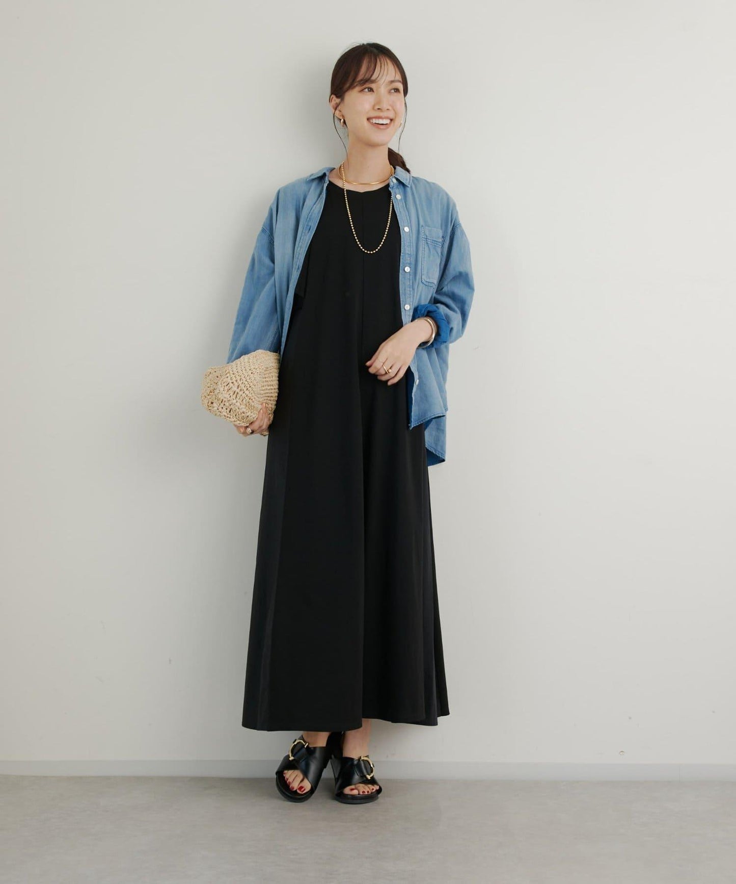 《100%棉・成人休閒風格》牛仔風深褶襯衫