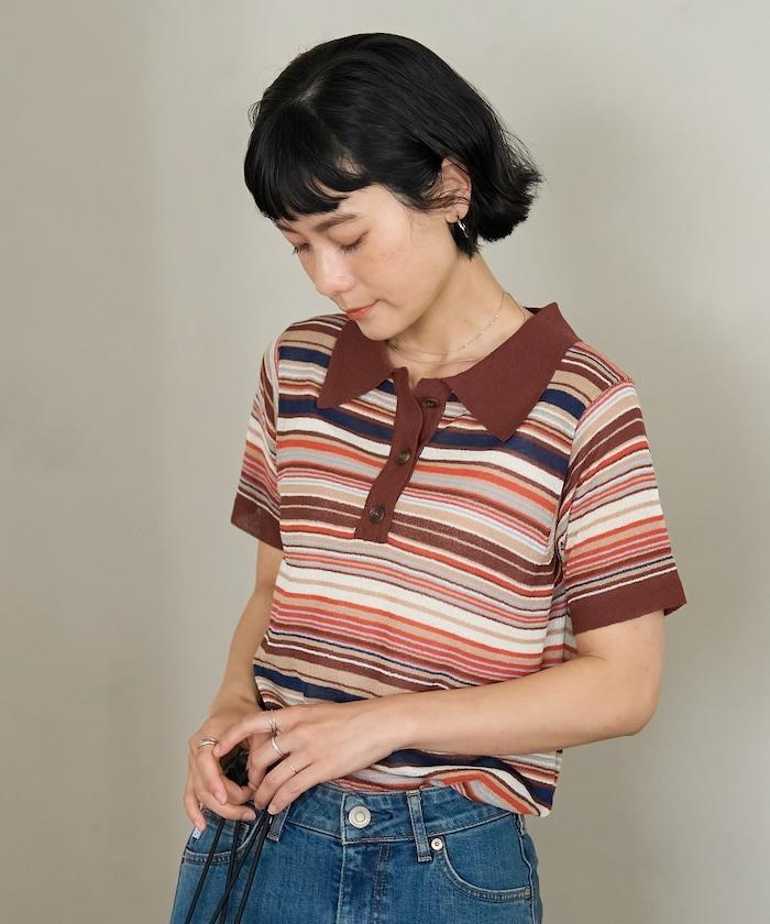 多色條紋透薄針織衫