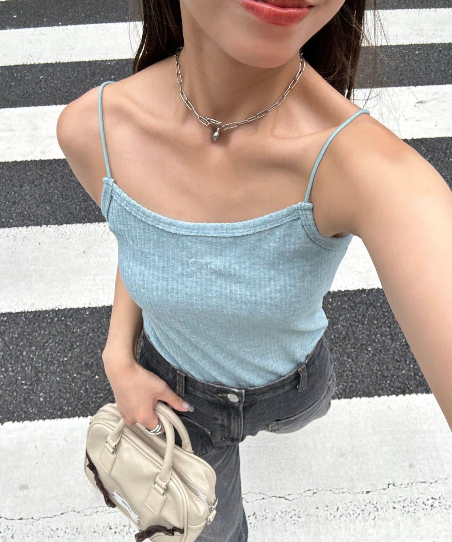 【帶杯】柔軟絨毛針織吊帶背心