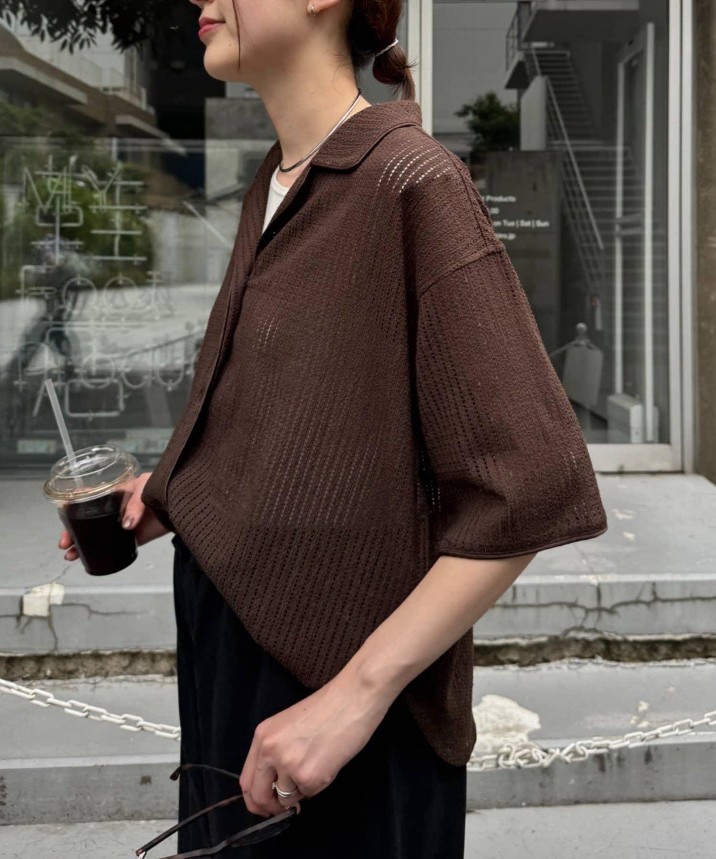 多色花紋蕾絲開襟襯衫