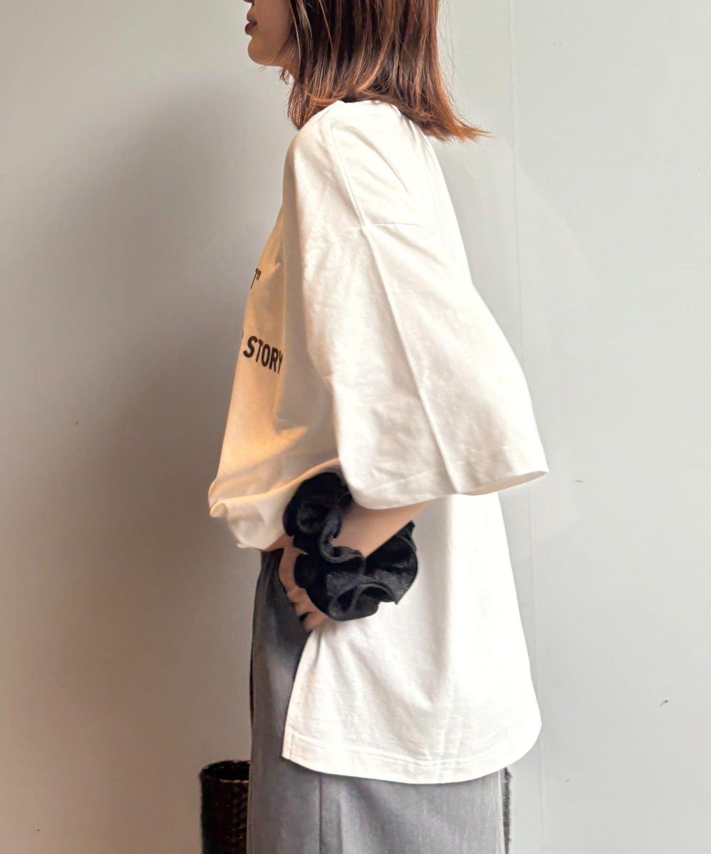 絨布標誌印花短袖oversize T 恤