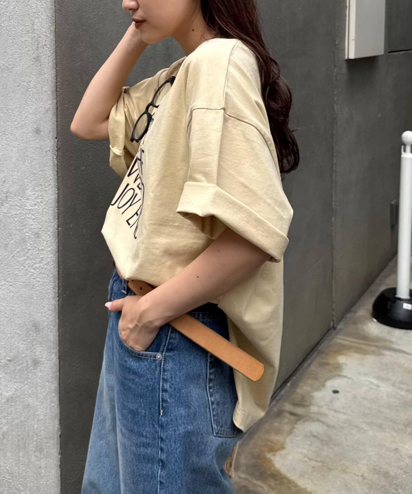 絨布標誌印花短袖oversize T 恤