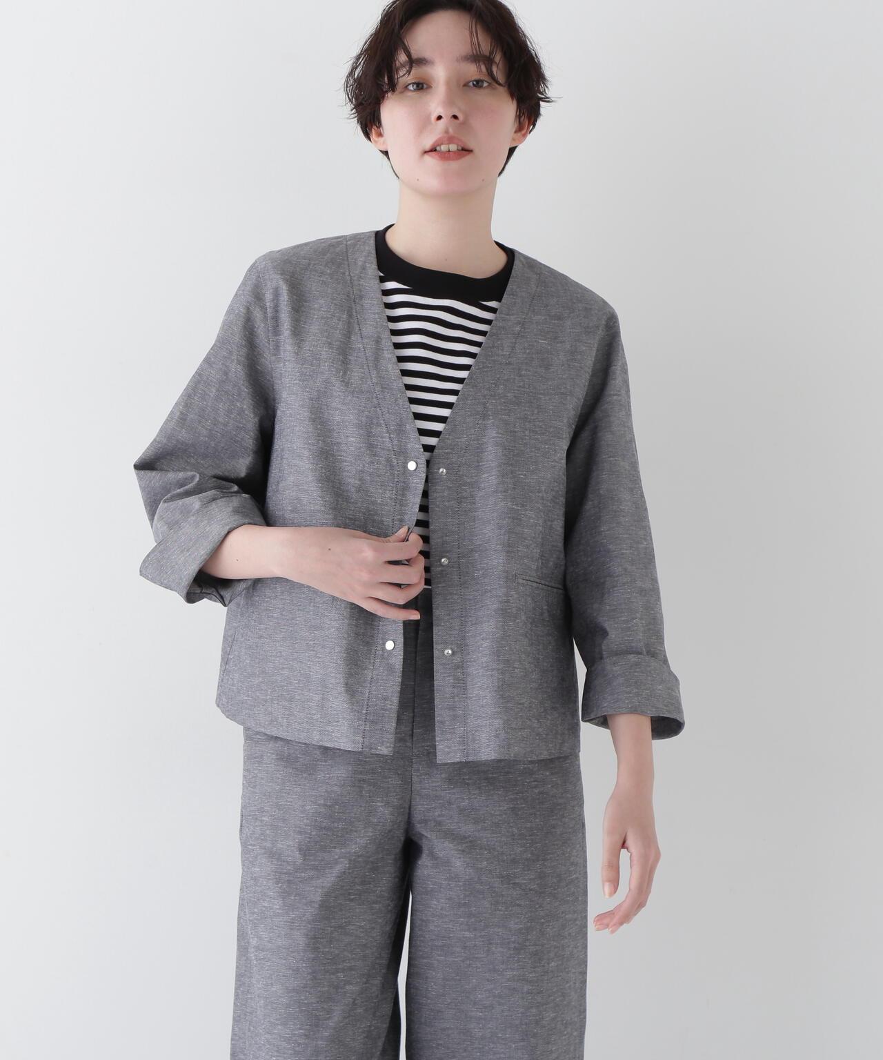 棉麻水洗V領夾克