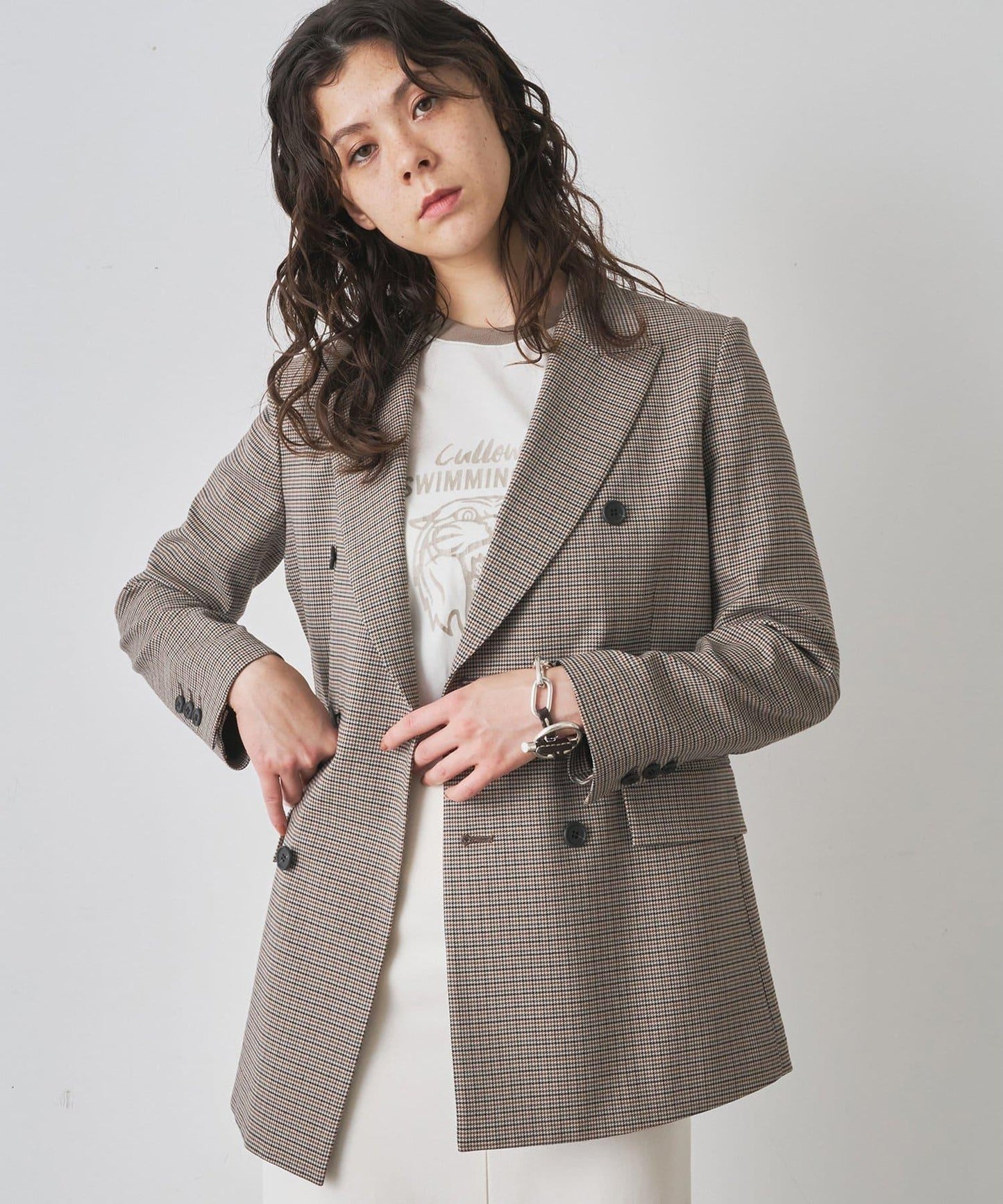 格紋雙排扣夾克