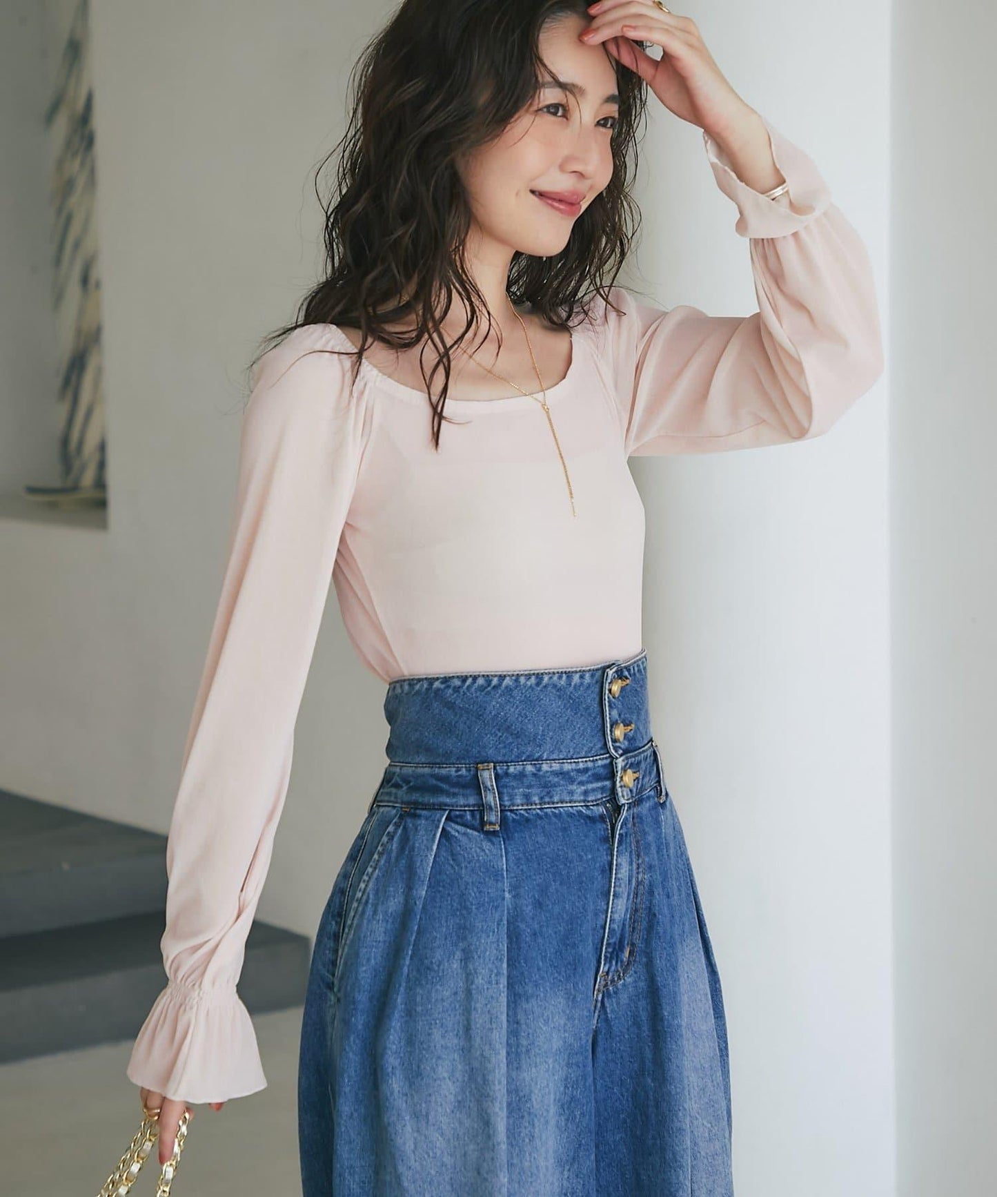 【KAZUMI監修】絨面蕾絲方領T恤