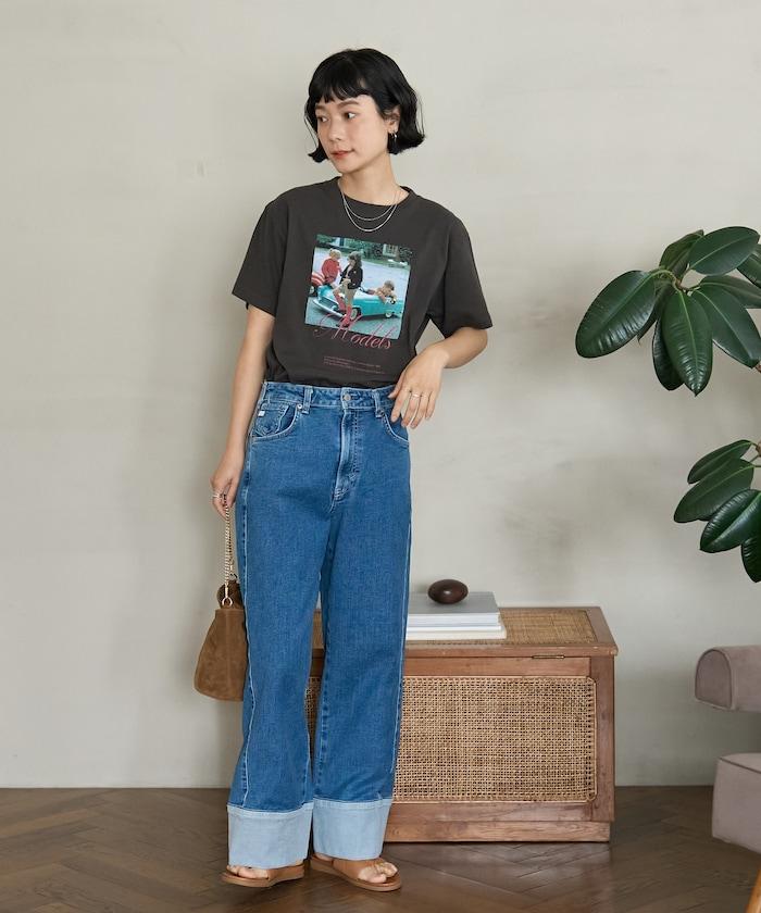 聯名 後開叉 寬鬆直筒