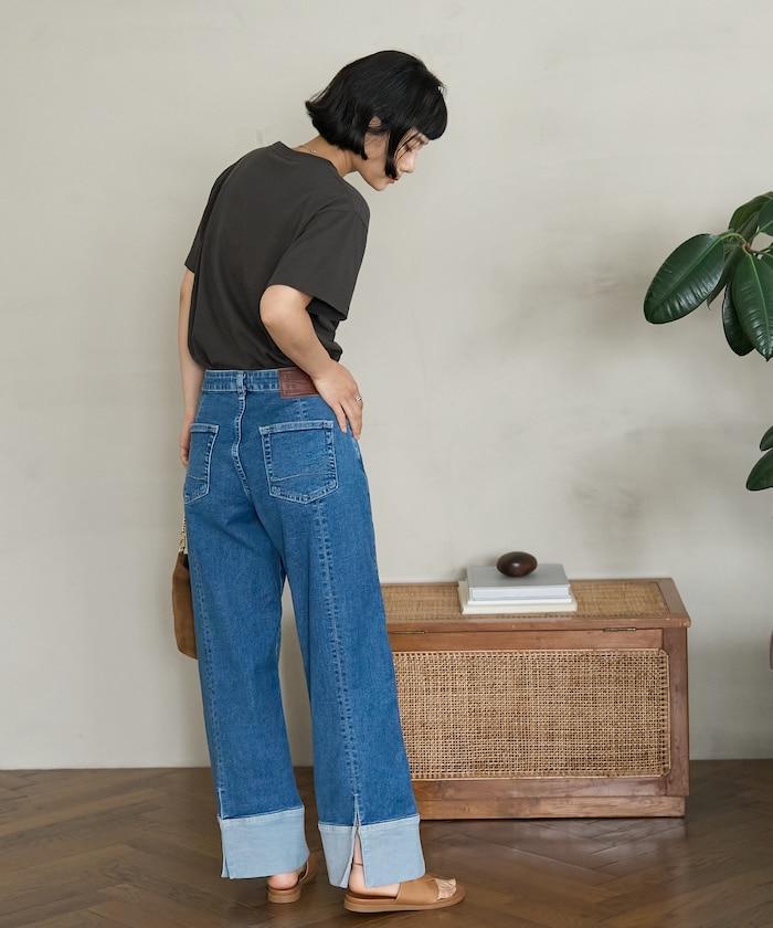 聯名 後開叉 寬鬆直筒