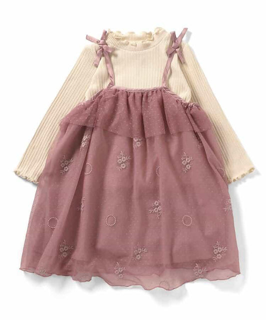 【連衣裙】針織上衣和蕾絲刺繡連衣裙2件套裝