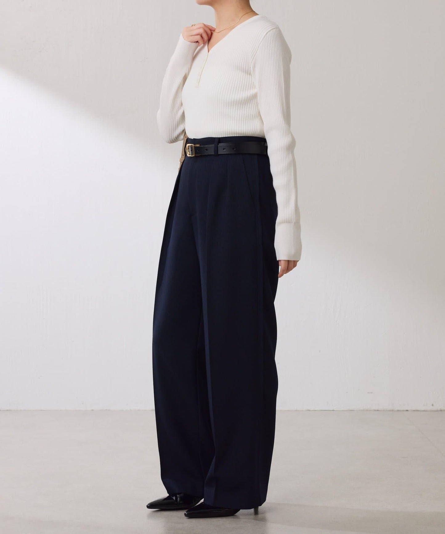 【復古/修飾腿部線條】羊毛感折褶褲/卡塞特服