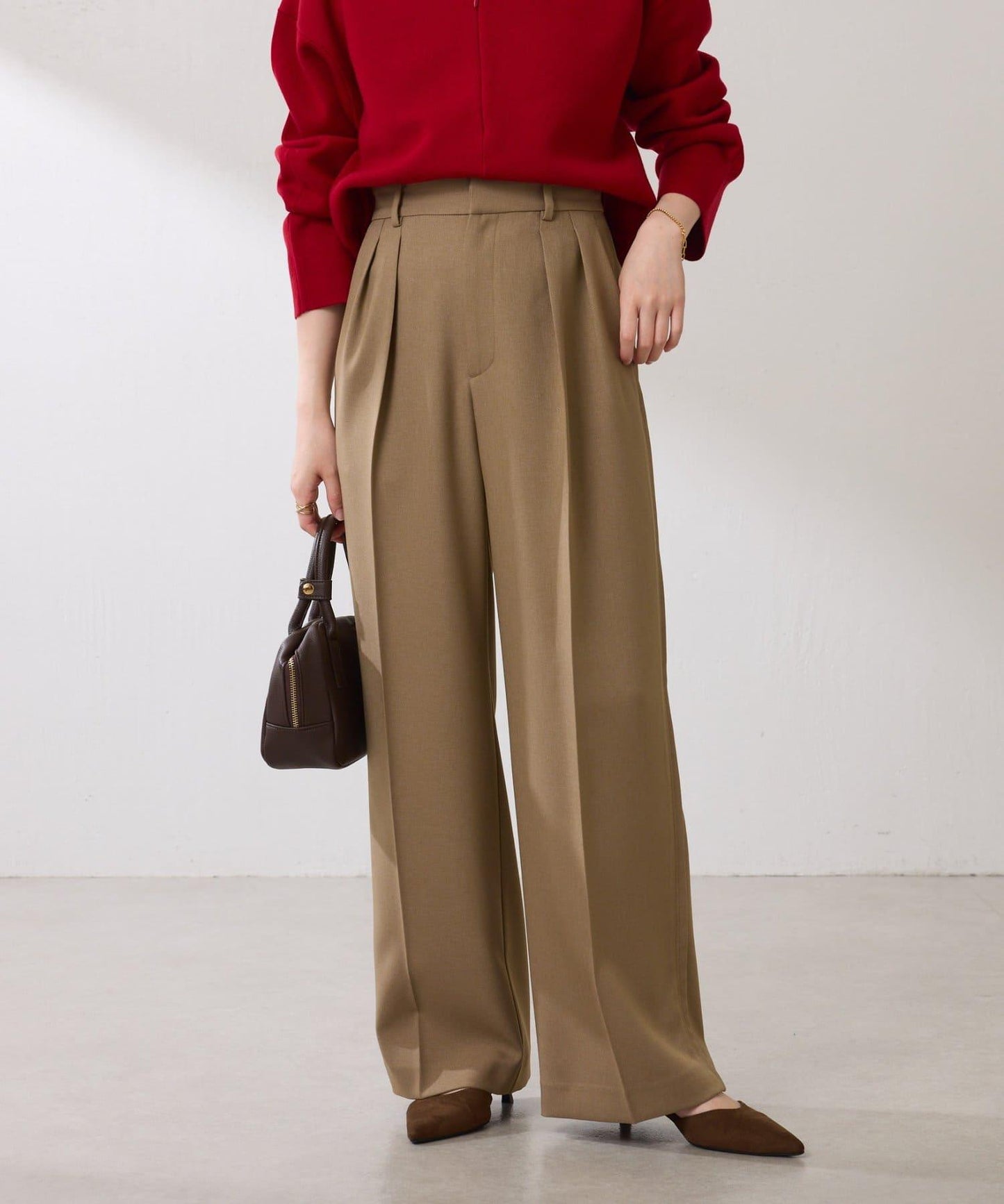 【復古/修飾腿部線條】羊毛感折褶褲/卡塞特服