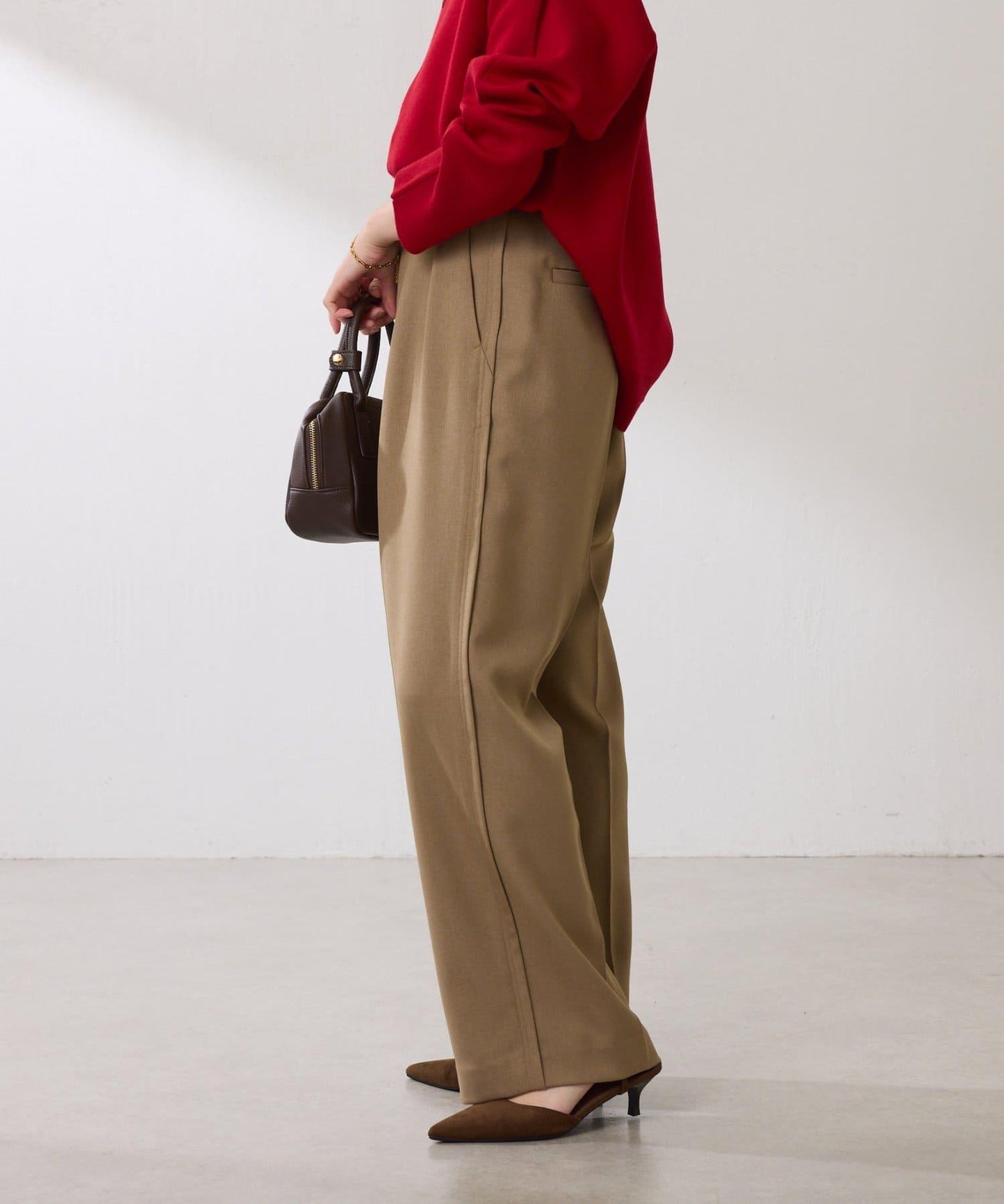 【復古/修飾腿部線條】羊毛感折褶褲/卡塞特服