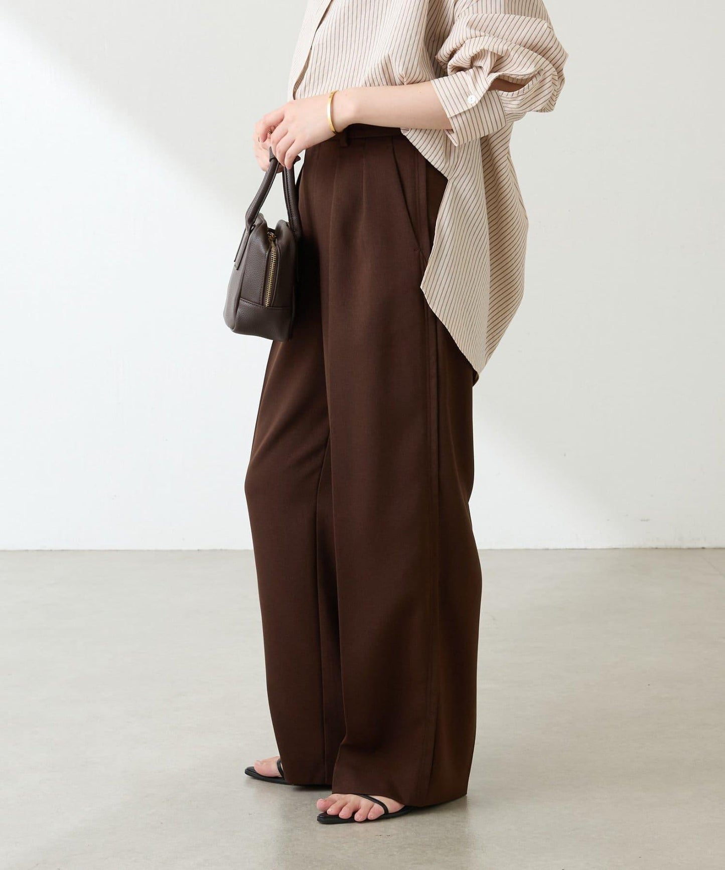 【復古/修飾腿部線條】羊毛感折褶褲/卡塞特服