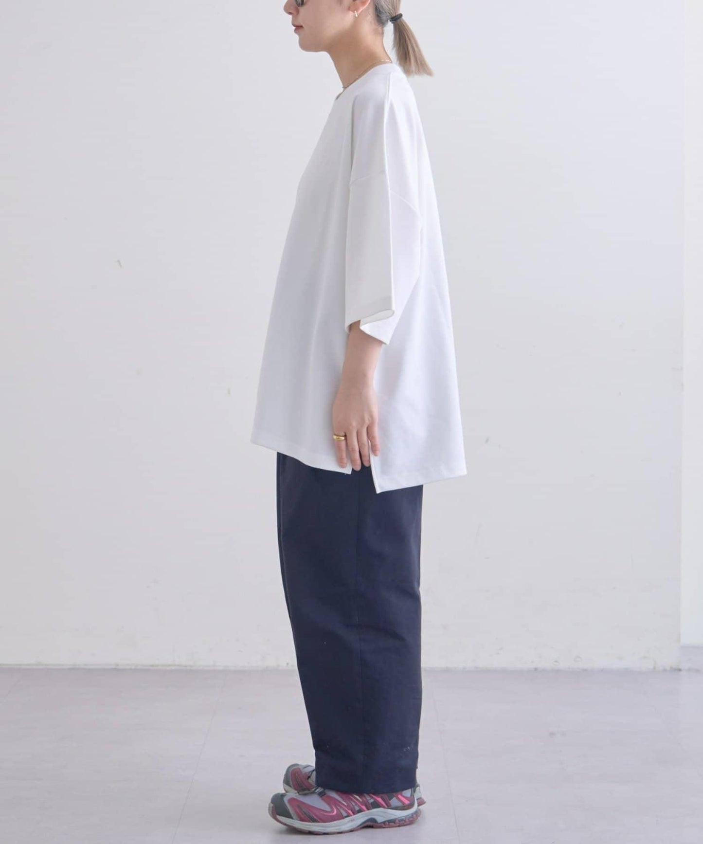 【男女通用】平紋高計數側開叉寬鬆T恤