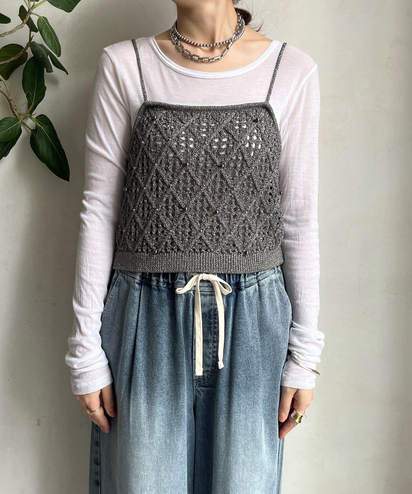 【限定】閃亮網眼吊帶背心
