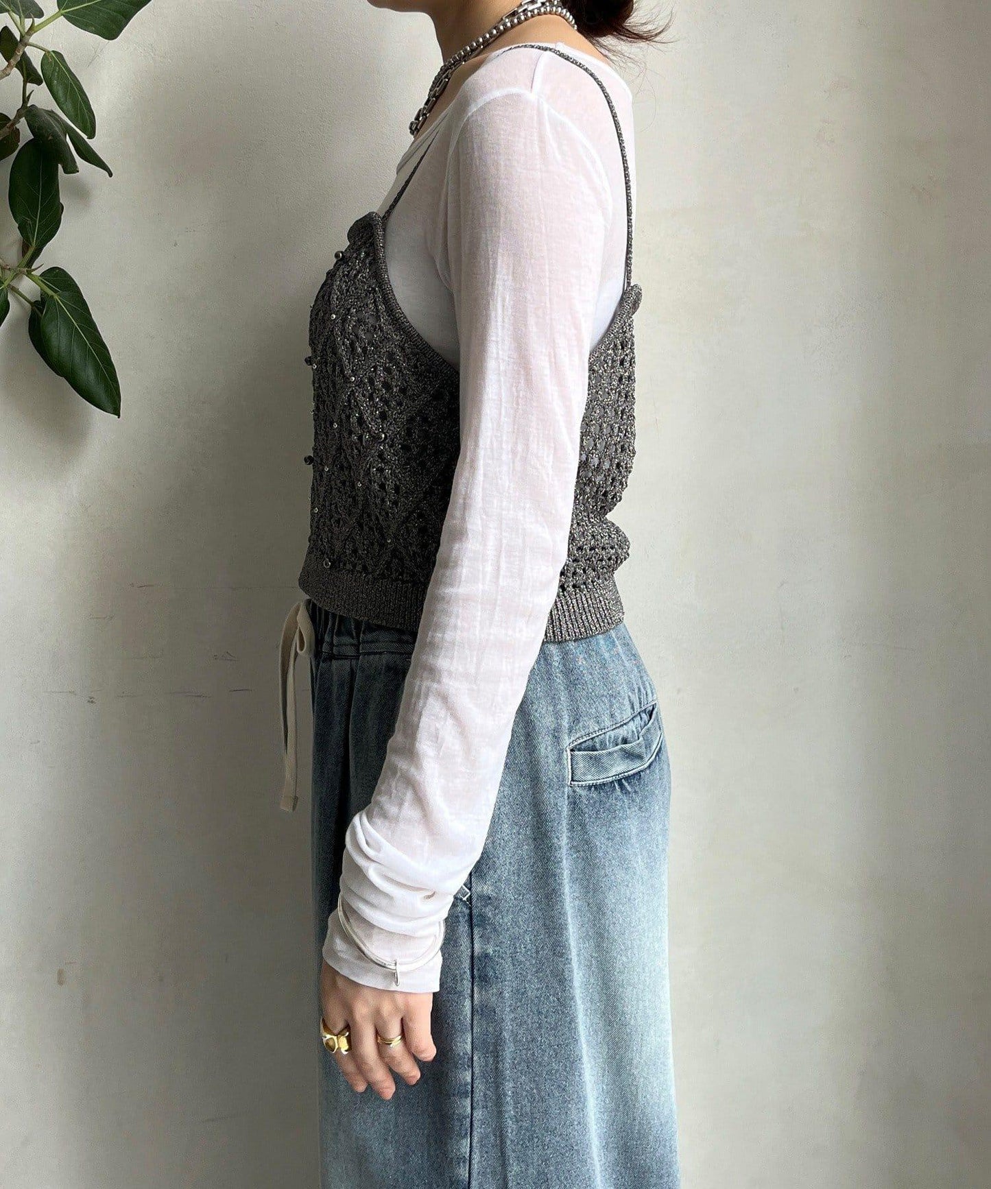 【限定】閃亮網眼吊帶背心